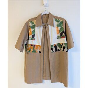 Unbranded linen blend abstract collared short sleeve